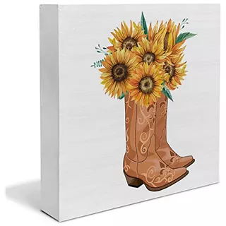 Señal De Madera Girasoles Y Botas Vaqueras Decoraciã...