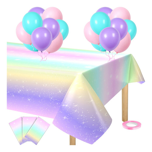 3 Manteles De Unicornio Arcoris Y 18 Globos De 12 Pulgadas P