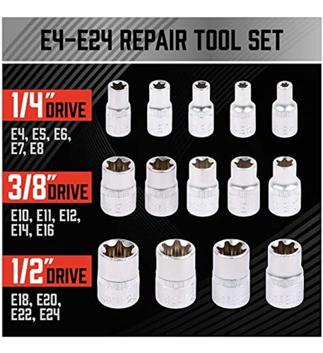 Juego De Enchufes Torx E-torx De 14 Piezas, Juego De Enchufe