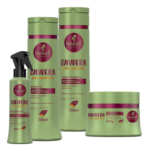 Kit Haskell Bananeira Pós-química Sh + Cond + Máscara Fluido