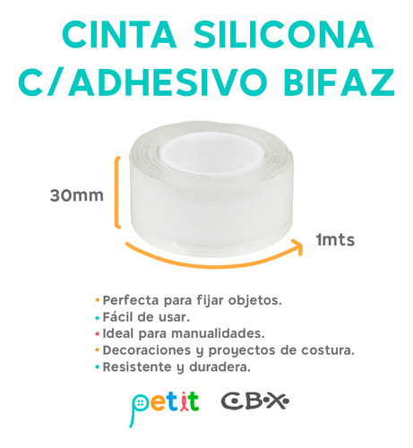 Cinta Silicona Bifaz Transparente Para Pegar 30mm X 1m - Cbx Único