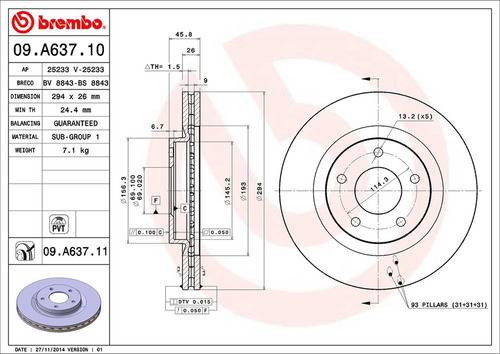 Disco De Freno / Dodge Caliber R/t 2007 A 2008 Delan Vent