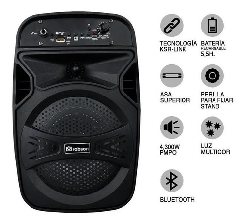Bafle Amplificado 6.5 Robson Recargable 4300w Pmpo Msa-8006