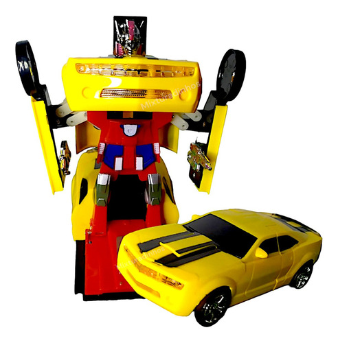 Carrinho Vira Robô Transformes Com Luz E Som  Cor Amarelo 99 toys