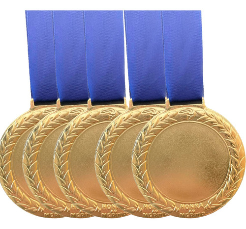 5 Medalhas Personalizáveis Centro Liso Metal Ø6cm Honra Mért