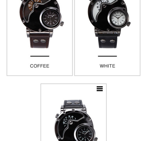 Reloj Impermeable De Cuero Oulm Two Time Zone