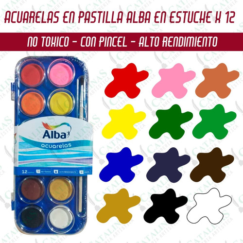 Acuarelas En Pastilla Alba En Estuche X12colores Microcentro