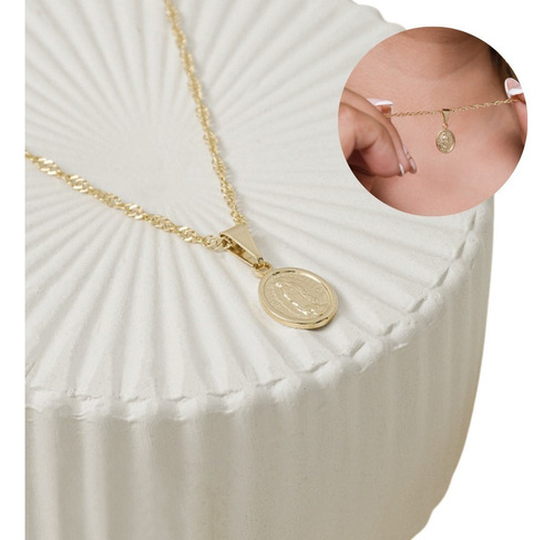 Imagen 1 de 3 de Cadena 45cm + Dije Virgen Guadalupe Pequeño Oro Laminado 18k