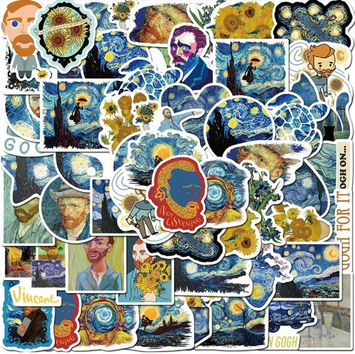 Van Gogh Noche Estrellada 40 Calcomanías Stickers Anti-agua