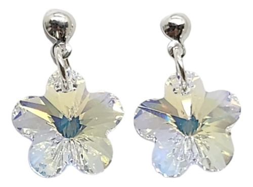 Aros Cristal Swarovski Flor -  Bolitas Pasantes Plata 925