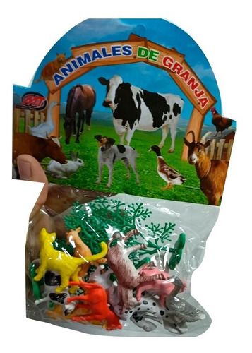 Set De 12 Animales De Granja Y 4 Arboles