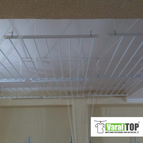 Varal Tradicional De Teto 130cm Com 09 Varetas Em Alumínio Cor Branco