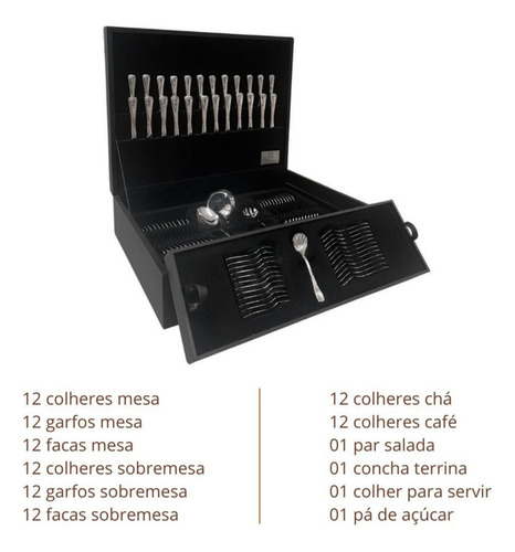 Faqueiro Aço Inox 18/10 Estojo Madeira com 101 peças Croise Hercules