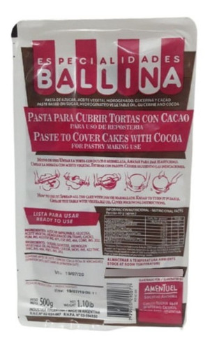 Pasta Ballina Con Cacao X500g - Cotillón Waf