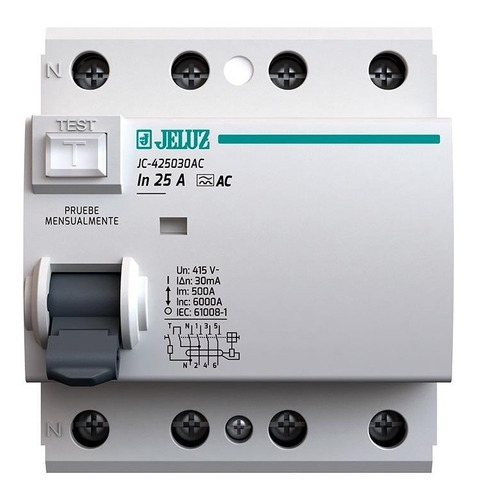 Imagen 1 de 1 de Disyuntor Tetrapolar 25amp Jeluz 4x25 30ma Iram