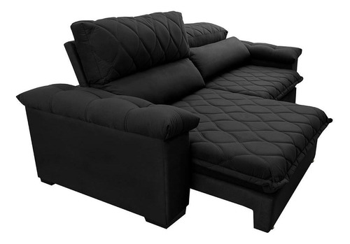Sofá Retrátil Reclinável 2,95m Cama Inbox Big Home. Velusoft Cor Preto