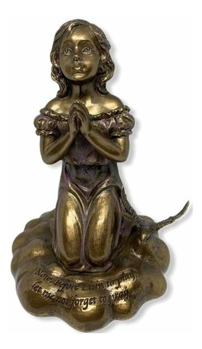 Representación De Niña Rezando. Resina Color Bronce