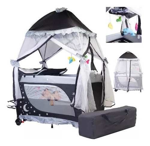 Cuna De Viaje Corral Con Toldo Starkids Draco Azul Marino