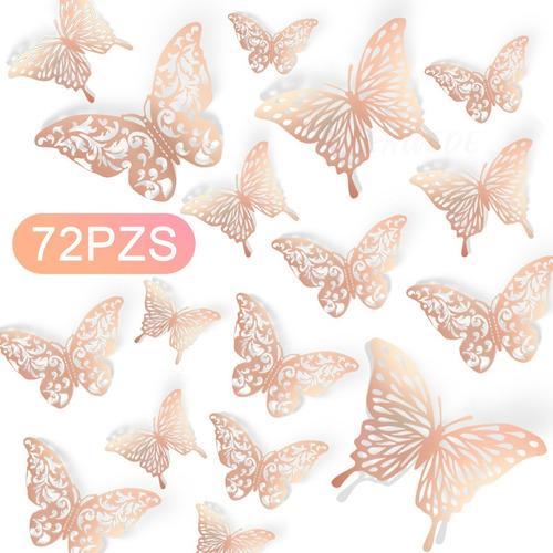 72pzs Mariposas Decorativas, 3d Pared Colore Metalicos Huec Color Oro Rosa