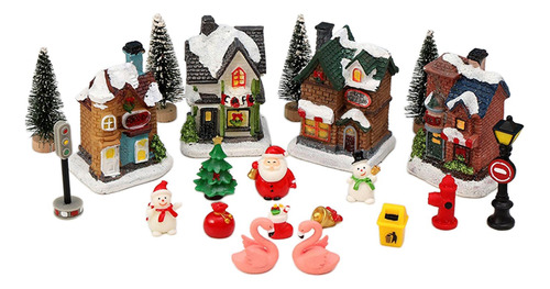 Navidad Invierno Casas Pueblo Figuras Adornos Navidad