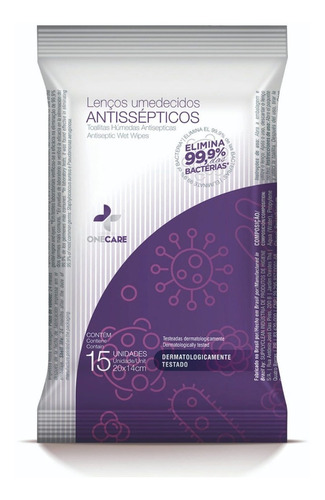 Lenços Umedecidos Antisseptico One Care-sache C/15 Un 20x14