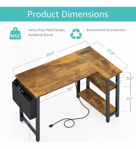 Lufeiya Escritorio blanco en forma de L para computadora con estantes de  toma de corriente, escritorio de esquina pequeño de 40 pulgadas para  espacio