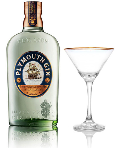 Kit Gin Plymouth Original 750ml + Taça Martini Plymouth