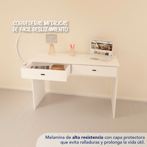 Escritorio Con 2 Cajones Paralelos Blanco Centro Estant