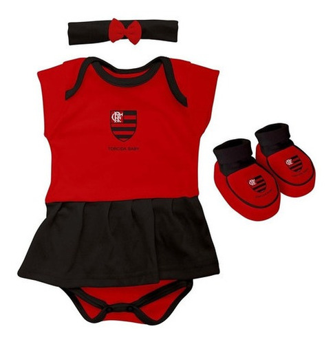 Body Flamengo Bebe + Pantufa + Lacinho Menina Oficial