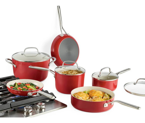 Batería Cocina Kitchenaid 84845 Antiadherente 10 Piezas Rojo