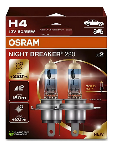 Lâmpada Night Breaker Osram H4 12v 60/55w 200% + Luz 3900k