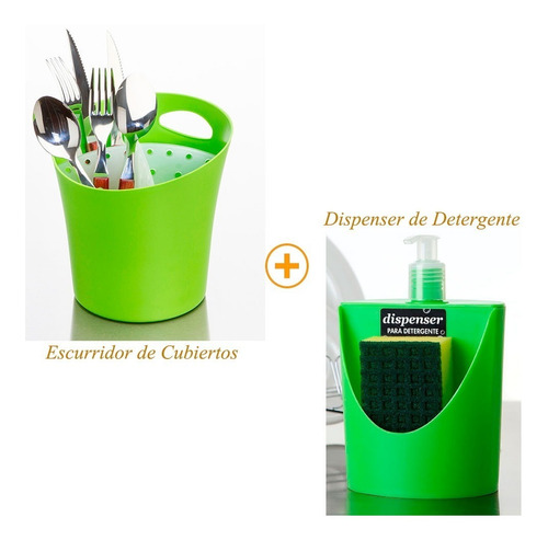 Dispenser De Detergente + Escurridor Cubiertos Colores Plast