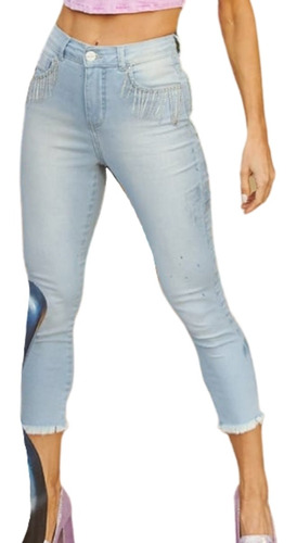 Calça Jeans Feminina Midi Pant Letícia Com Strass For Use