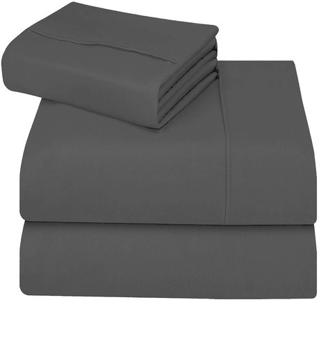 Juego Sábanas Gris Liso Microfibra Doble