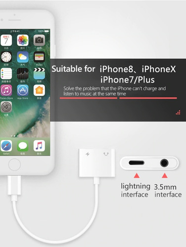 Imagen 5 de 10 de Adaptador Lightning iPhone iPad Audio Jack 3.5 + Carga J-009