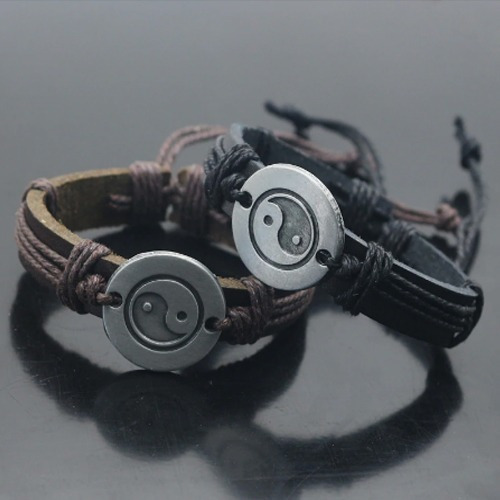 Pulsera Ying Yang Ajustable Sintetica Color Negro