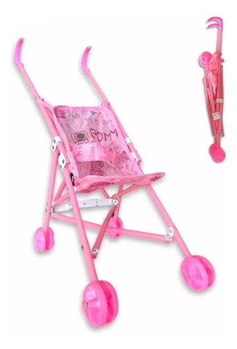  Carrinho De Boneca Bebe Plástico Rosa 52cm Pronta Entrega