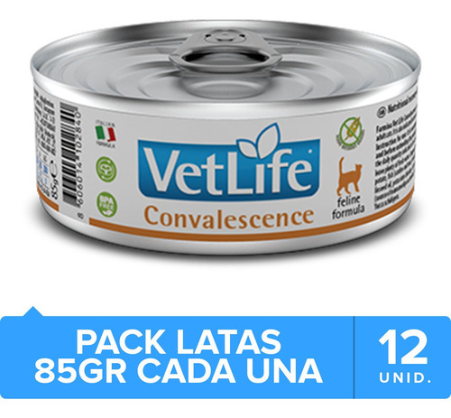 Pack 12 Latas Para Gatos Vet Life Convalescence 85gr