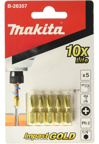 Ponta Bits Ph2 5 Peças 25mm Impact Gold Makita