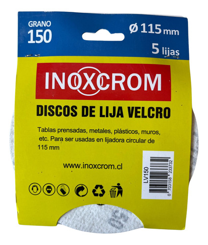 Disco De Lija Velcro Para Madera 115mm X 5u Lijadora Orbital
