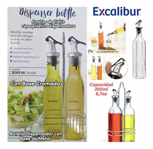 Aceitera Vinagrera Dispensador 200ml Set 2 Pieza Con Base 