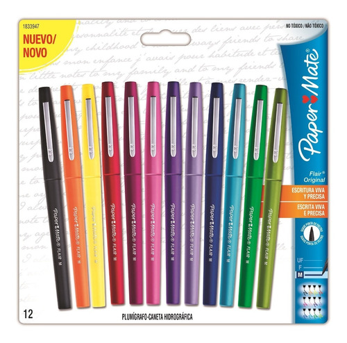 Plumígrafo Flair Punta Media Paper Mate X12 Colores Surtidos