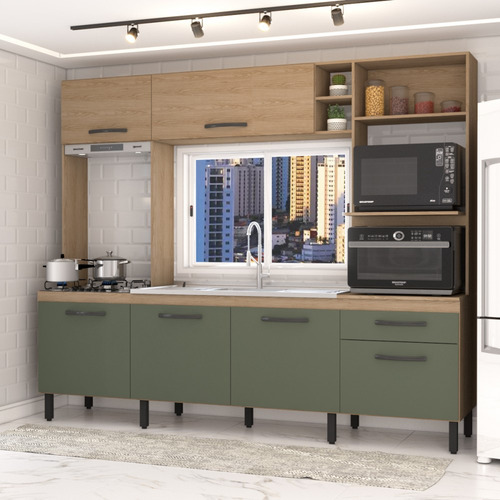Cozinha Compacta Mavie 6 Portas 1 Gaveta Pistão Cor Verde