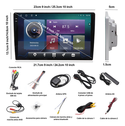 9 Pulgadas Audio Vehiculos Estéreo Carplay Dsp Ips 4+64g 2k