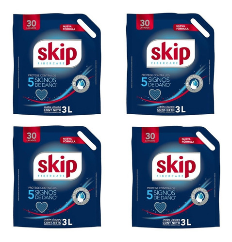   Skip X 3 Lts X 4 Unid Jabón Liquido Limpieza Desinfección 