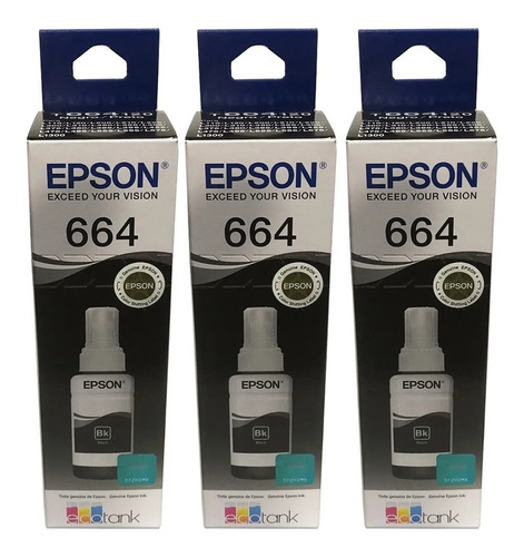 Combo 3 Botellas Tinta Original Epson 664 Negro L200 L355 