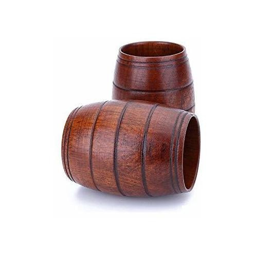 Motzu 2 Pieces Wooden Barrel Shaped Beer Mug, Classical Natu