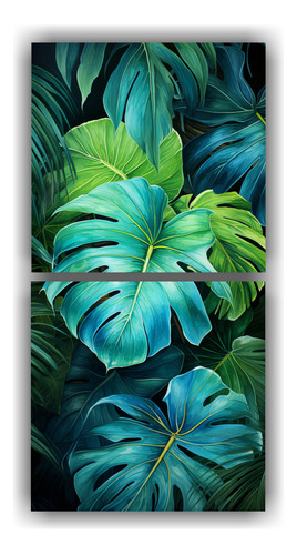 60x30cm Dos Cuadros Palm Leaves En Verde Y Turquesa, Atmósf