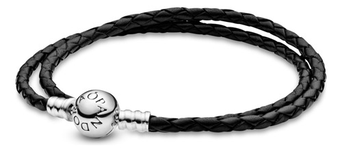 Brazalete Doble De Cuero Negro Pandora Moments Talla 41 cm