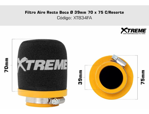 Filtro Aire Recto Boca Ø 39mm 70 X 75 C/resorte